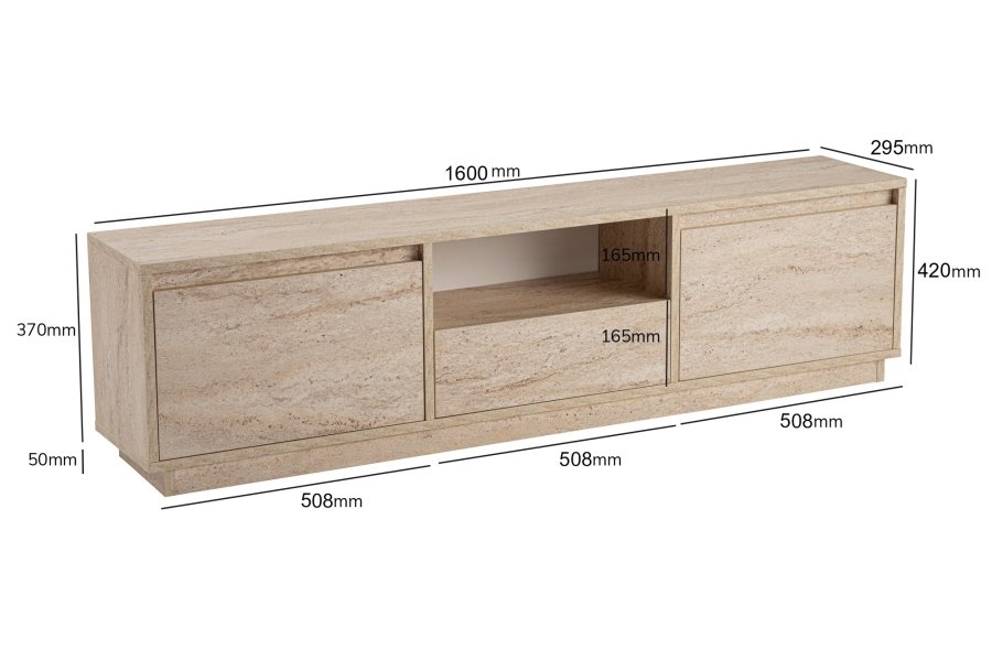 NORDVÄRK Vanguard TV-bord, m. 3 lger og 1 rum - travertin melamin (160x29,5)