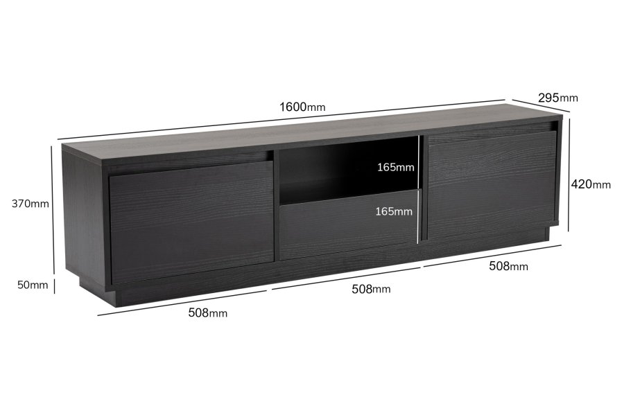 NORDVÄRK Vanguard TV-bord, m. 3 lger og 1 rum - sort tr melamin (160x29,5)