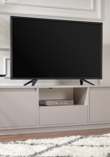 NORDVÄRK Vanguard TV-bord, m. 3 lger og 1 rum - gr melamin (160x29,5)