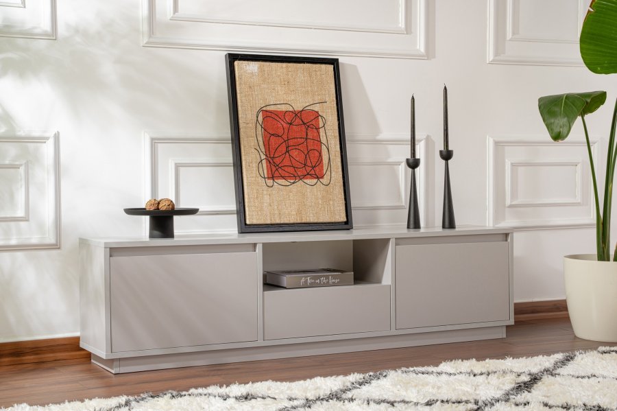 NORDVÄRK Vanguard TV-bord, m. 3 lger og 1 rum - gr melamin (160x29,5)