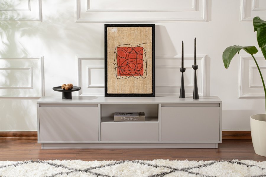 NORDVÄRK Vanguard TV-bord, m. 3 lger og 1 rum - gr melamin (160x29,5)