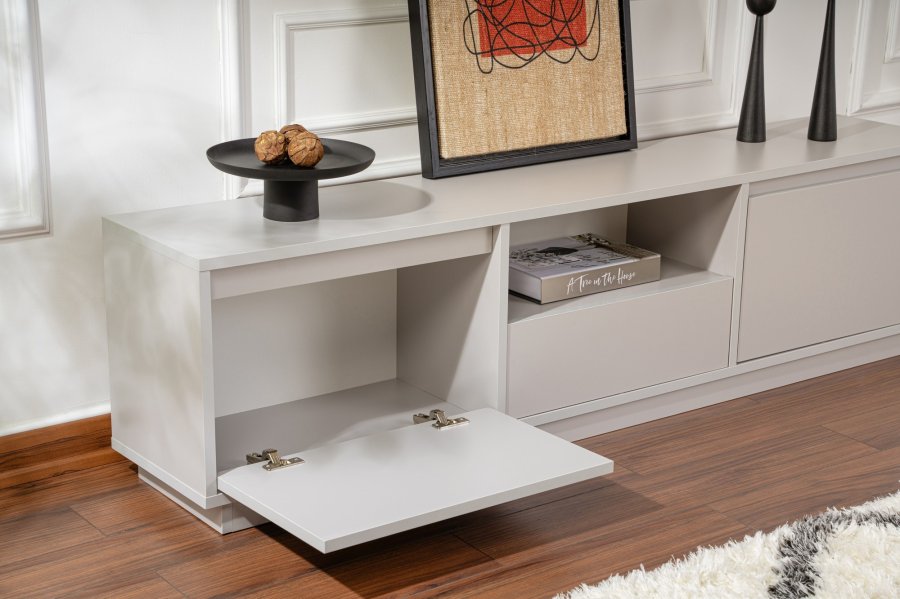 NORDVÄRK Vanguard TV-bord, m. 3 lger og 1 rum - gr melamin (160x29,5)