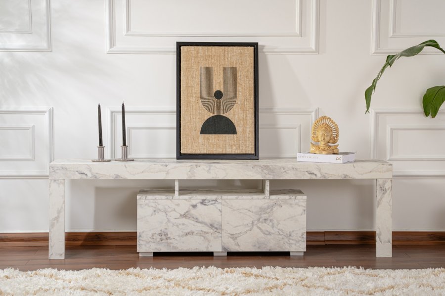 NORDVÄRK Enclave TV-bord, m. 2 lger og 3 bne rum - Fressia marmor melamin (180x31,3)