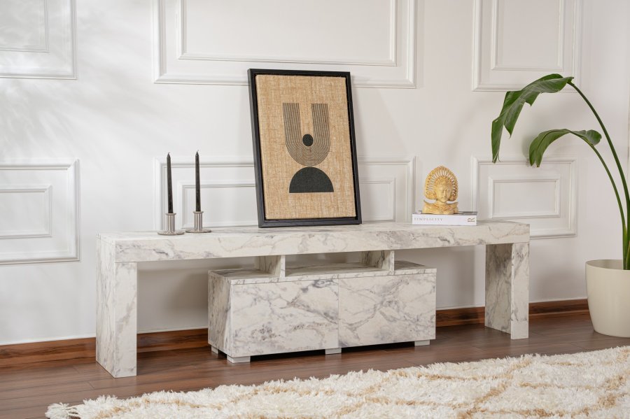 NORDVÄRK Enclave TV-bord, m. 2 lger og 3 bne rum - Fressia marmor melamin (180x31,3)