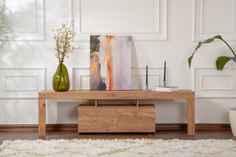 NORDVÄRK Enclave TV-bord, m. 2 lger og 3 bne rum - Atlantic Pine melamin (180x31,3)