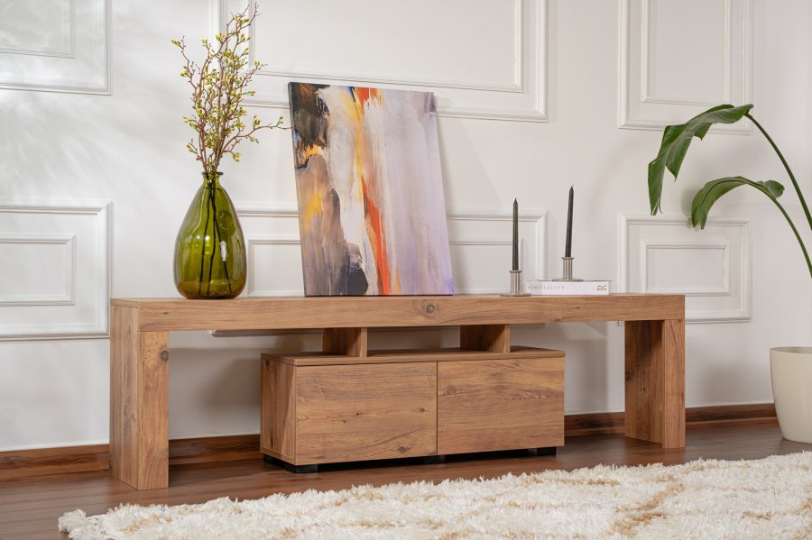 NORDVÄRK Enclave TV-bord, m. 2 lger og 3 bne rum - Atlantic Pine melamin (180x31,3)