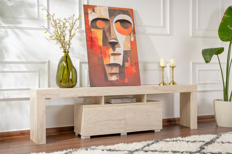 NORDVÄRK Enclave TV-bord, m. 2 lger og 3 bne rum - travertin melamin (180x31,3)