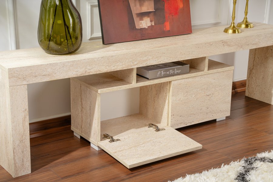 NORDVÄRK Enclave TV-bord, m. 2 lger og 3 bne rum - travertin melamin (180x31,3)