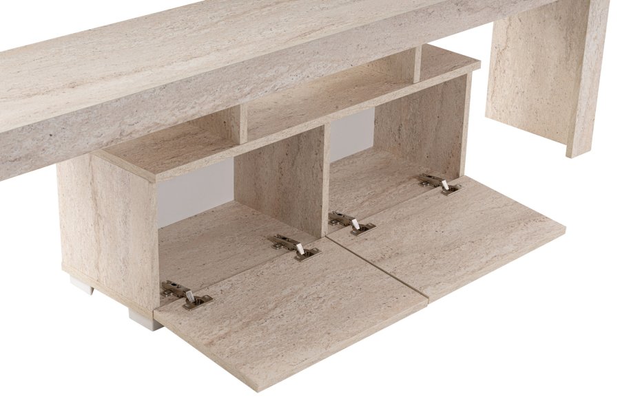 NORDVÄRK Enclave TV-bord, m. 2 lger og 3 bne rum - travertin melamin (180x31,3)