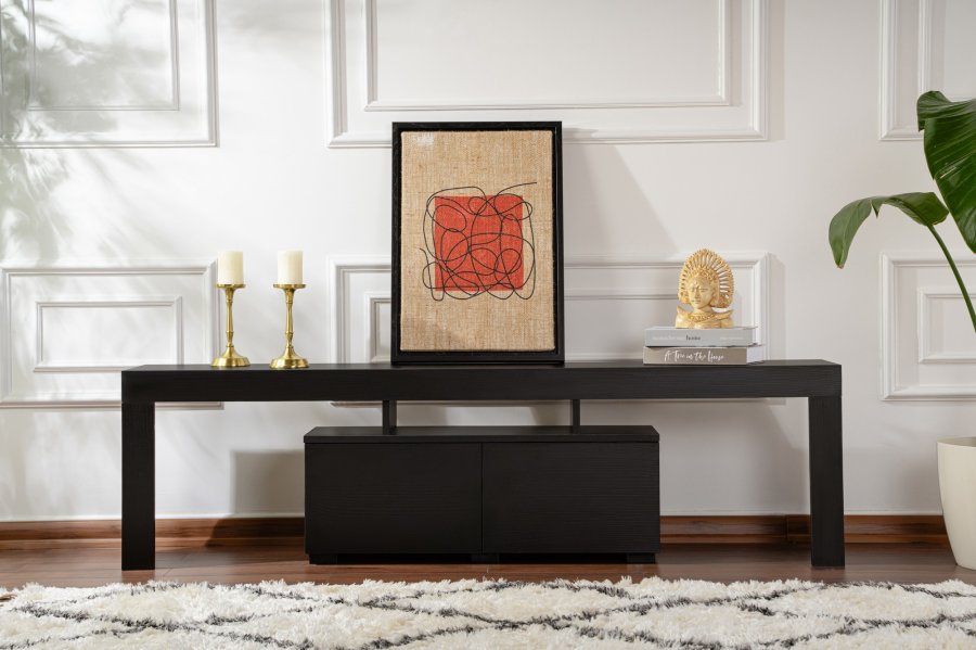 NORDVÄRK Enclave TV-bord, m. 2 lger og 3 bne rum - sort tr melamin (180x31,3)