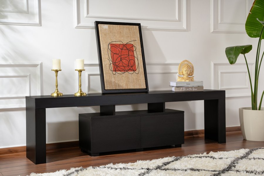 NORDVÄRK Enclave TV-bord, m. 2 lger og 3 bne rum - sort tr melamin (180x31,3)