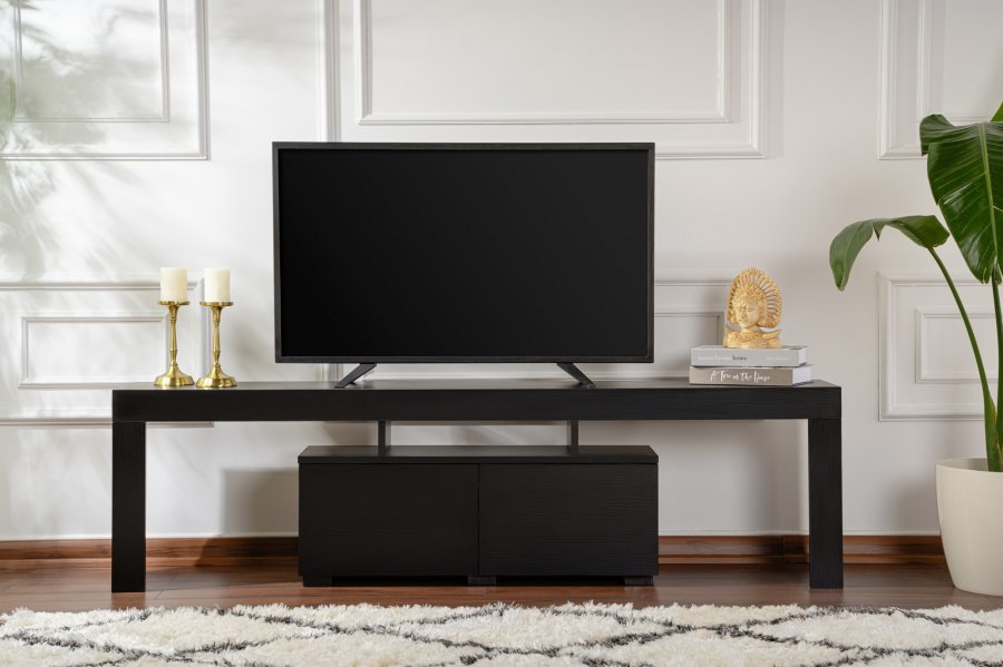 NORDVÄRK Enclave TV-bord, m. 2 lger og 3 bne rum - sort tr melamin (180x31,3)