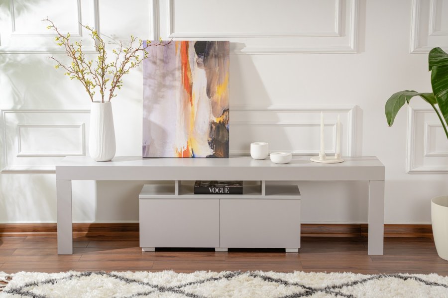 NORDVÄRK Enclave TV-bord, m. 2 lger og 3 bne rum - gr melamin (180x31,3)