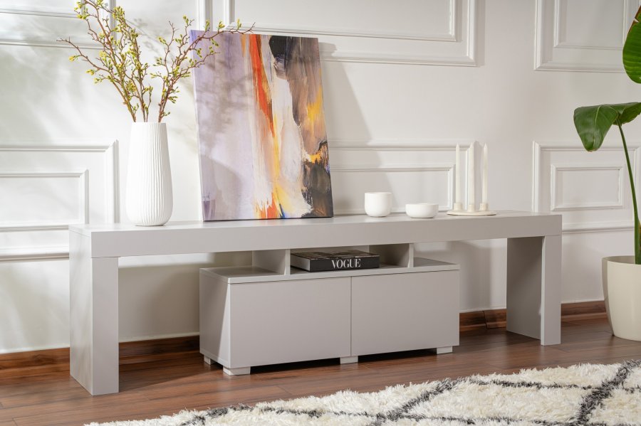 NORDVÄRK Enclave TV-bord, m. 2 lger og 3 bne rum - gr melamin (180x31,3)