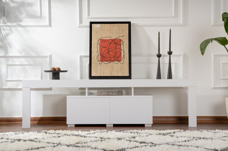 NORDVÄRK Enclave TV-bord, m. 2 lger og 3 bne rum - hvid melamin (180x31,3)