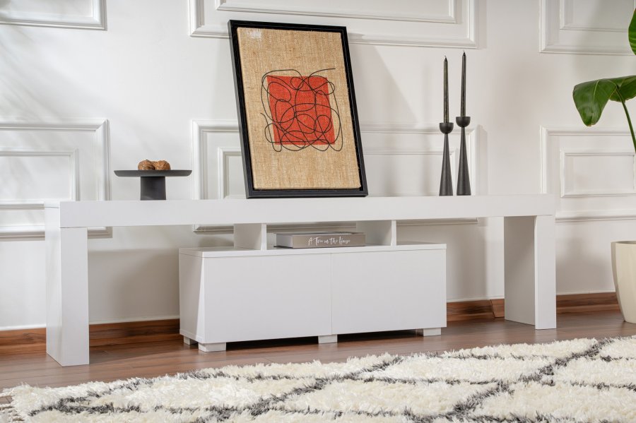 NORDVÄRK Enclave TV-bord, m. 2 lger og 3 bne rum - hvid melamin (180x31,3)