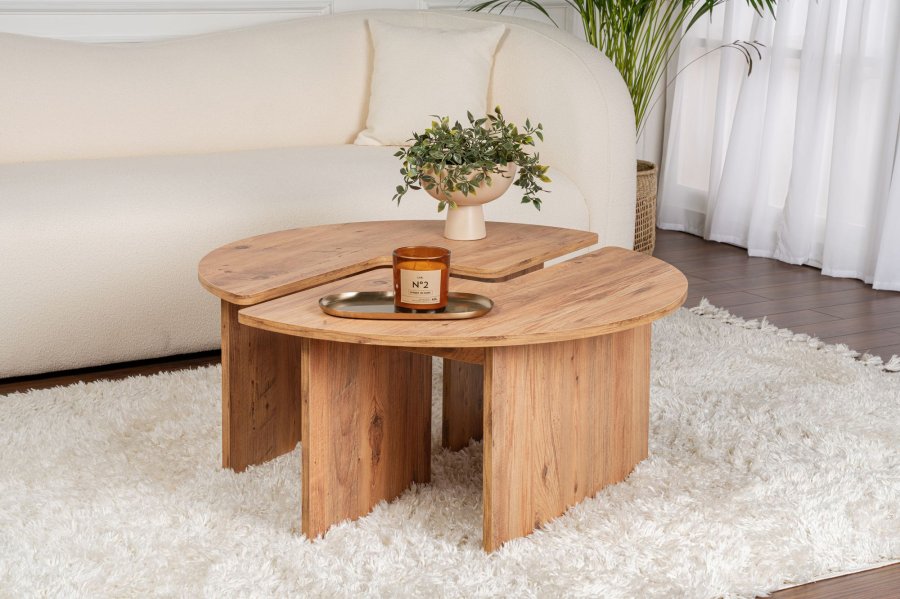 NORDVÄRK Moira sofabord, rund - Atlantic Pine melamin (90)