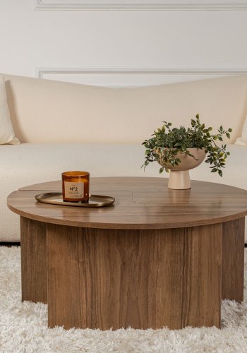 NORDVÄRK Moira sofabord, rund - valndfarvet melamin (90)