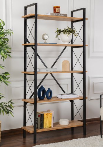 NORDVÄRK Elysian bogreol, m. 5 hylder - Atlantic Pine melamin og sort metal