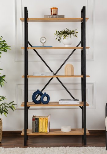 NORDVÄRK Elysian bogreol, m. 5 hylder - Atlantic Pine melamin og sort metal