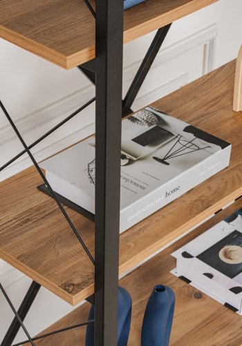 NORDVÄRK Elysian bogreol, m. 5 hylder - Atlantic Pine melamin og sort metal