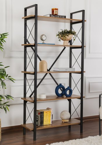 NORDVÄRK Elysian bogreol, m. 5 hylder - valndfarvet melamin og sort metal