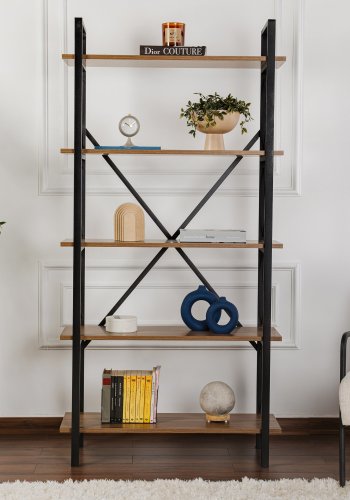 NORDVÄRK Elysian bogreol, m. 5 hylder - valndfarvet melamin og sort metal