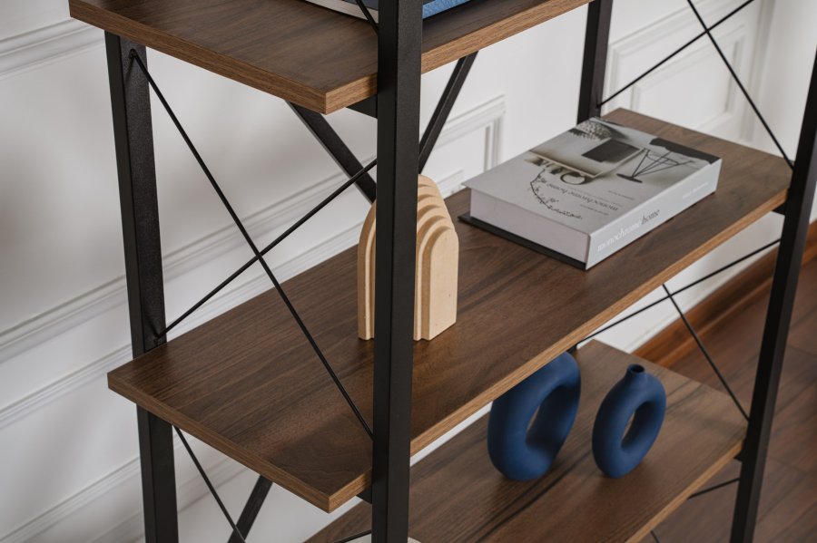 NORDVÄRK Elysian bogreol, m. 5 hylder - valndfarvet melamin og sort metal