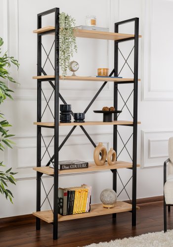 NORDVÄRK Elysian bogreol, m. 5 hylder - egefarvet melamin og sort metal