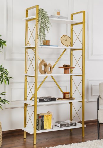 NORDVÄRK Elysian bogreol, m. 5 hylder - hvid melamin og guld metal