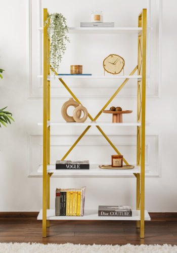 NORDVÄRK Elysian bogreol, m. 5 hylder - hvid melamin og guld metal