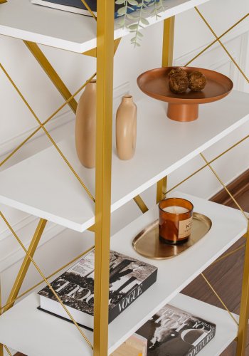 NORDVÄRK Elysian bogreol, m. 5 hylder - hvid melamin og guld metal