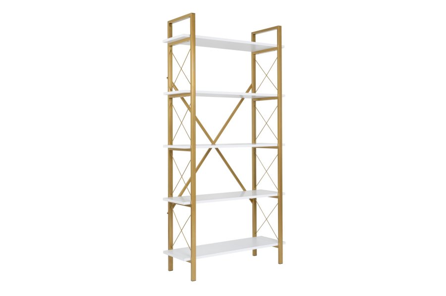 NORDVÄRK Elysian bogreol, m. 5 hylder - hvid melamin og guld metal