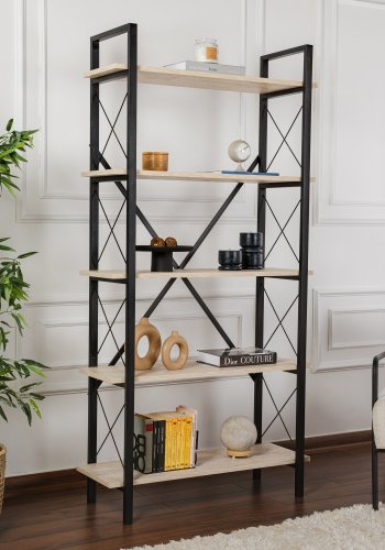 NORDVÄRK Elysian bogreol, m. 5 hylder - travertin melamin og sort metal