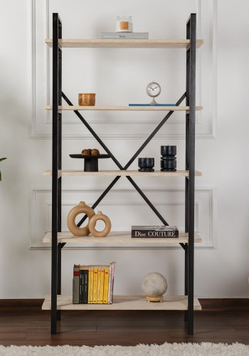 NORDVÄRK Elysian bogreol, m. 5 hylder - travertin melamin og sort metal