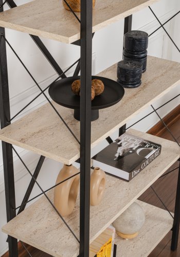 NORDVÄRK Elysian bogreol, m. 5 hylder - travertin melamin og sort metal