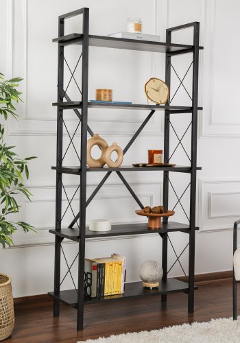 NORDVÄRK Elysian bogreol, m. 5 hylder - sort tr melamin og sort metal