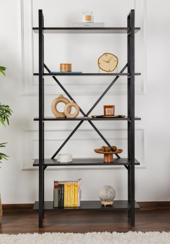 NORDVÄRK Elysian bogreol, m. 5 hylder - sort tr melamin og sort metal