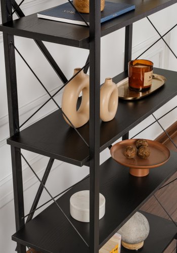 NORDVÄRK Elysian bogreol, m. 5 hylder - sort tr melamin og sort metal