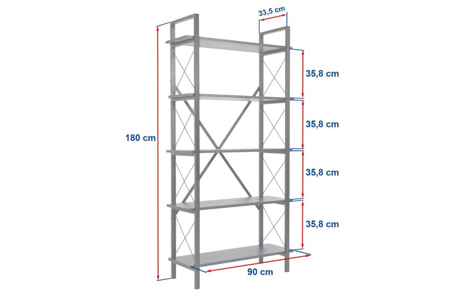 NORDVÄRK Elysian bogreol, m. 5 hylder - sort tr melamin og sort metal