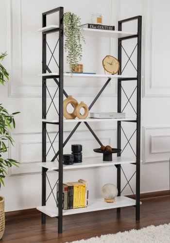 NORDVÄRK Elysian bogreol, m. 5 hylder - hvid melamin og sort metal