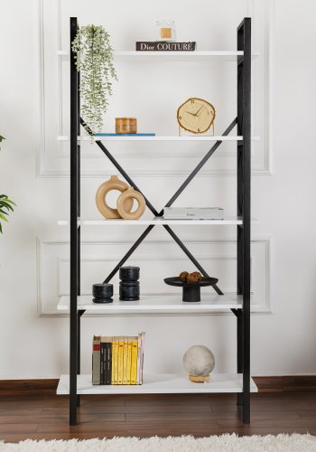 NORDVÄRK Elysian bogreol, m. 5 hylder - hvid melamin og sort metal