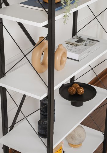 NORDVÄRK Elysian bogreol, m. 5 hylder - hvid melamin og sort metal