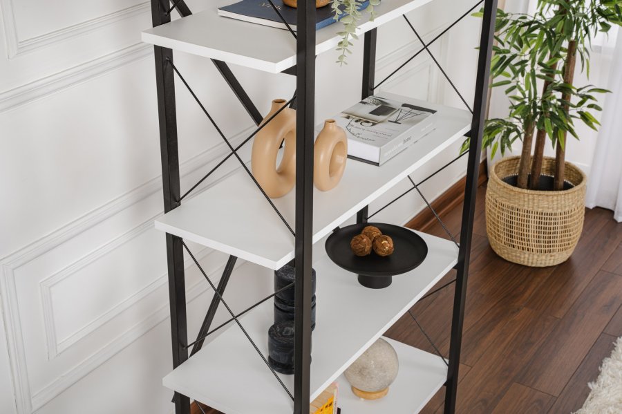 NORDVÄRK Elysian bogreol, m. 5 hylder - hvid melamin og sort metal