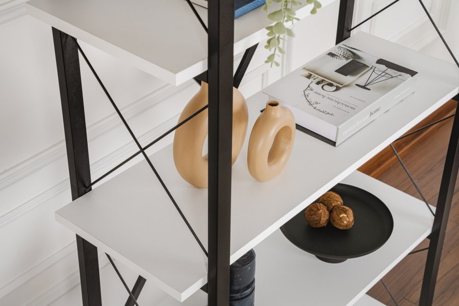 NORDVÄRK Elysian bogreol, m. 5 hylder - hvid melamin og sort metal