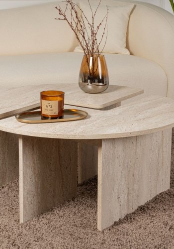 NORDVÄRK Moira sofabord, rund - travertin melamin (90)