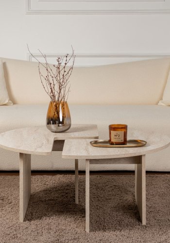 NORDVÄRK Moira sofabord, rund - travertin melamin (90)
