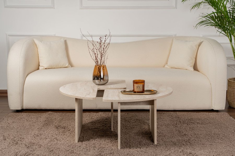 NORDVÄRK Moira sofabord, rund - travertin melamin (90)