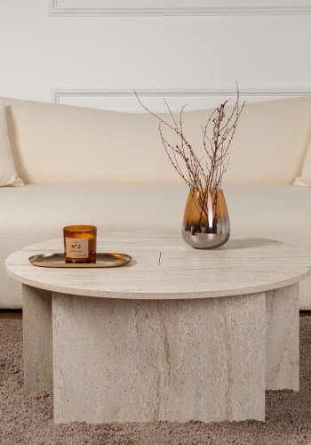 NORDVÄRK Moira sofabord, rund - travertin melamin (90)