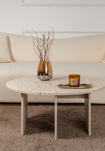 NORDVÄRK Moira sofabord, rund - travertin melamin (90)